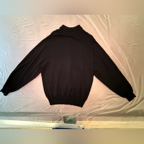 Peter Millar Black V-Neck Long Sleeve Polo Golf Sweater Size Large MSRP $295 - Picture 2 of 8